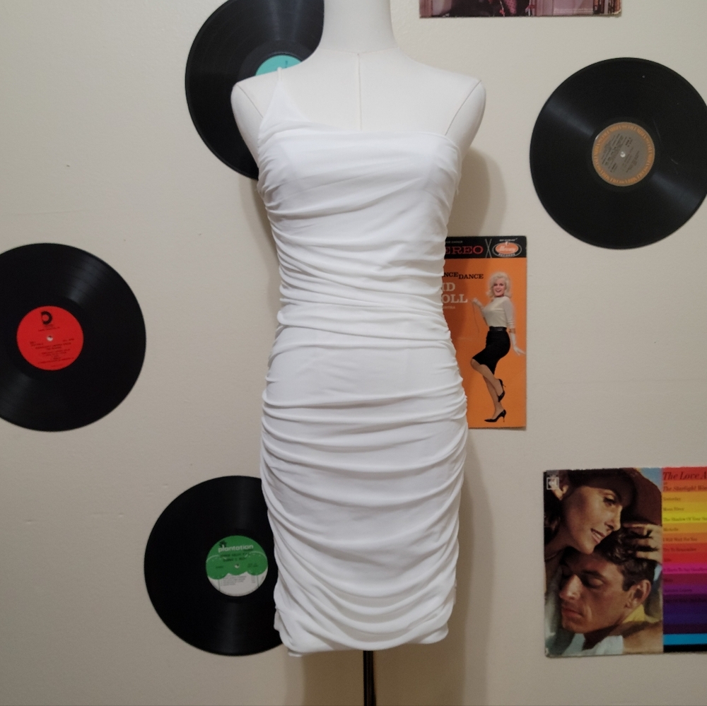 Princess Polly | Ruched White Mesh One Shoulder Mini Dress